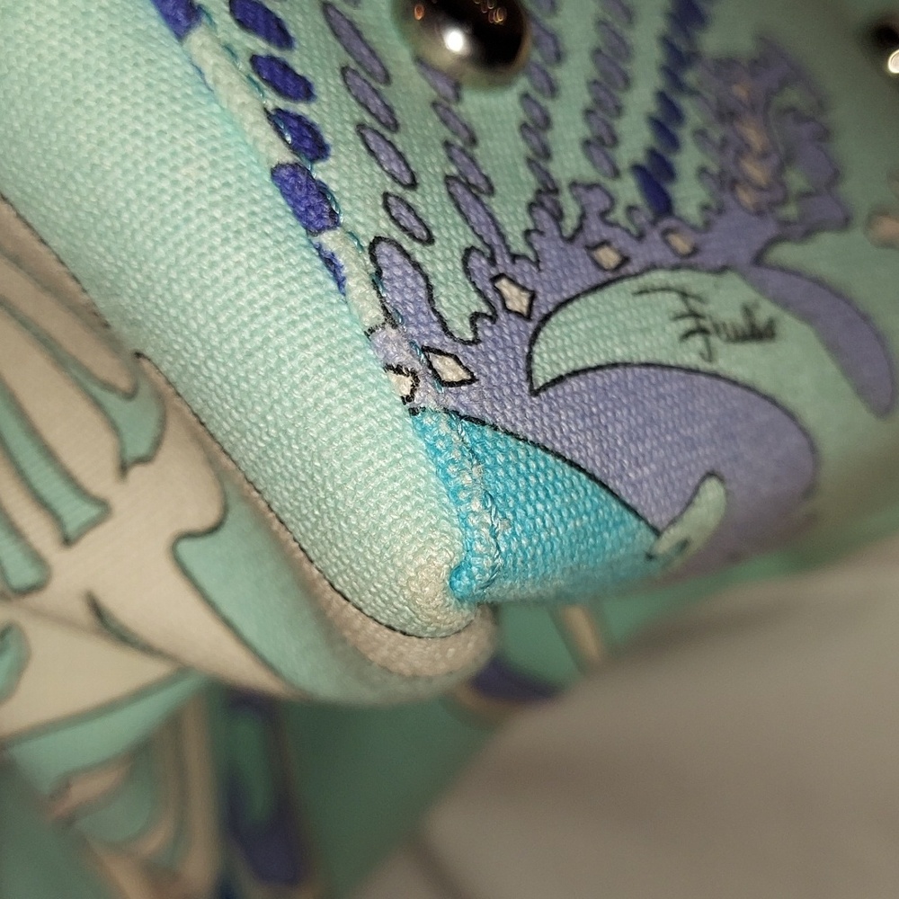 EMILIO PUCCI-Vintage authentic Pucci print Blue,Turquoise Canvas & Leather bag - Picture 7 of 15